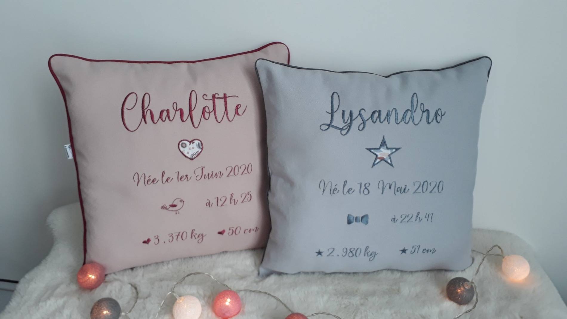 Lounamay Couture - coussin naissance - cadeau naissance personnalisé - cadeau fait main